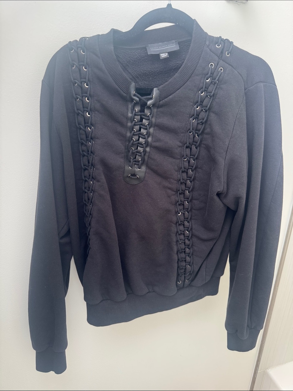 Diesel Black Gold Lace-Up Chain Detail Sweatshirt, Size L
